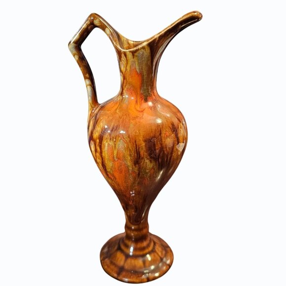 Jem of California 6" Art Pottery 1969 Orange Drip Glaze Pitcher Vase MCM - Picture 3 of 9